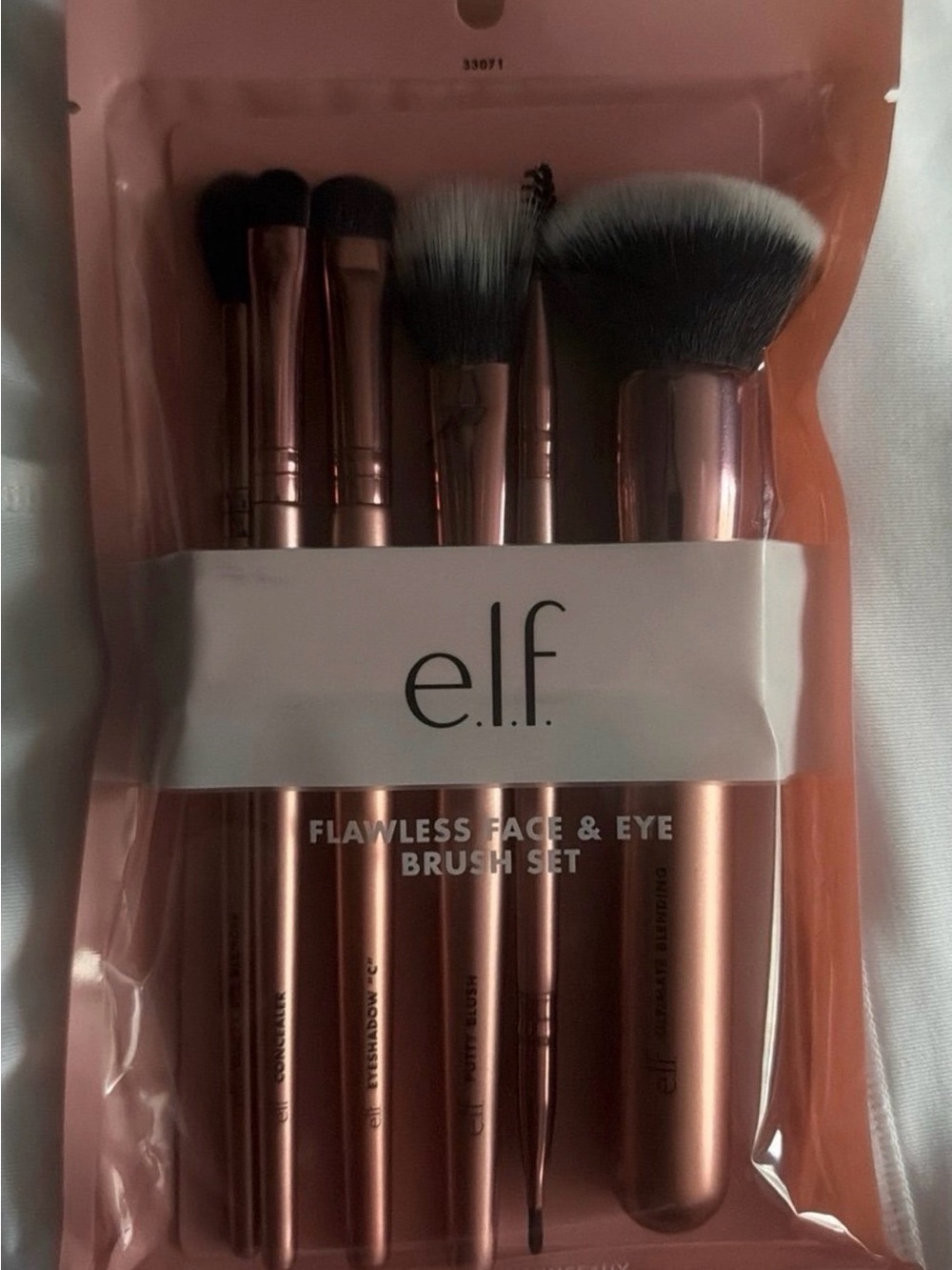 ELF Flawless Face & Eye Brush Kit - Rose Gold Handles with White-Tip Bristles